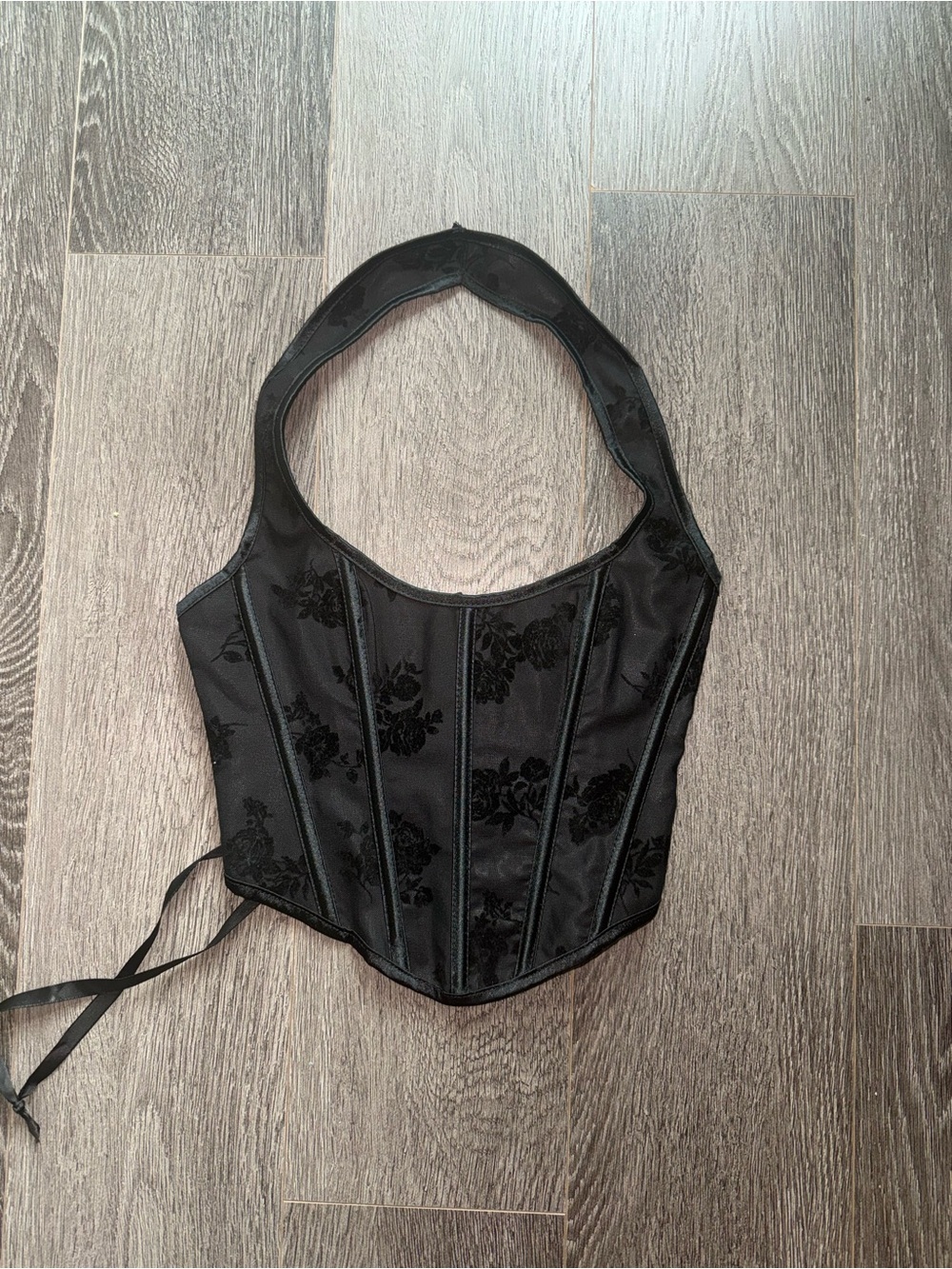 Black Floral Halter Corset Top - Women Intimates